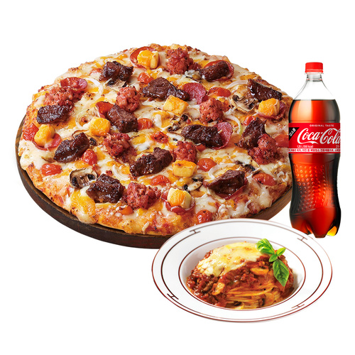 [도미노피자] (오리지널) K-Rib&치즈 L + 뉴치즈 볼로네즈 스파게티 + 콜라 1.25L