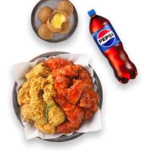 [멕시카나치킨]후라이드반양념반+더블치즈볼+콜라1.25L