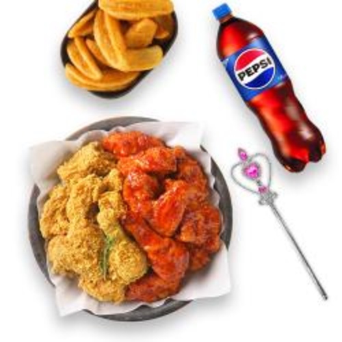 [멕시카나치킨]공주요술봉+후라이드반양념반+케이준V컷감자+콜라1.25L